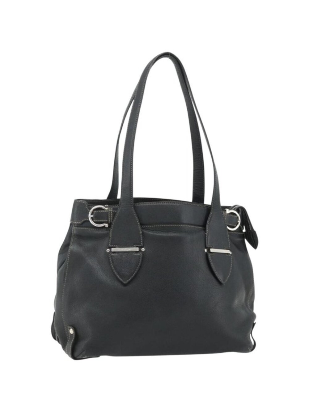 Salvatore Ferragamo Tote Bag Leather Black Silver